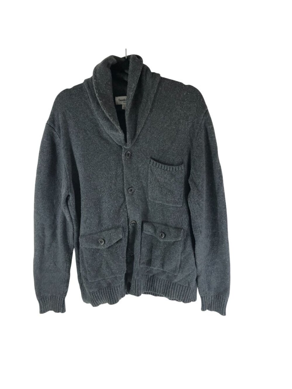Goodfellow & Co Mens Cardigan Sweater Shawl Collar Cotton Blend Pockets Gray L